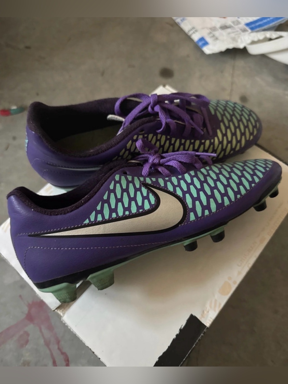 Nike Women's Purple and Mint Soccer Cleats with Silver Swoosh